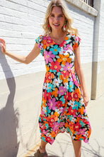 Load image into Gallery viewer, PLUS Feeling Femme Black &amp; Multicolor Floral Print V Neck Midi Dress
