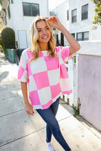 Load image into Gallery viewer, Dazzle In Pink &amp; White Checker Print Waffle Knit Top
