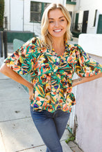 Load image into Gallery viewer, Find Love Green/Yellow Floral Frill Balloon Short Sleeve Top
