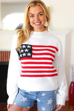 Load image into Gallery viewer, American Flag White Crochet Oversized Knit Sweater
