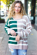 Load image into Gallery viewer, Hunter Green &amp; Taupe Striped Color Block Sweater
