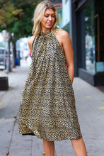 Load image into Gallery viewer, Embrace Joy Black &amp; Gold Foil Animal Print Halter Lined Holiday Dress
