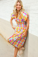 Load image into Gallery viewer, Charming in Multicolor Cotton Plaid Puff Sleeve Sweetheart Neck Dress
