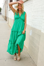 Load image into Gallery viewer, Find Love Green Sleeveless V Neck Frill Ruffle Tiered Lined Maxi
