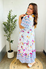 Load image into Gallery viewer, Beautiful You Ivory &amp; Blue Floral Border Print Smocked Waist Dress
