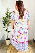 Load image into Gallery viewer, Beautiful You Ivory &amp; Blue Floral Border Print Smocked Waist Dress
