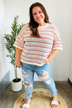 Load image into Gallery viewer, Stand Out Oatmeal &amp; Lavender Stripe Netted Crochet Sweater Top
