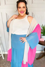 Load image into Gallery viewer, Feel Your Best Taupe &amp; Fuchsia Color Block Ruffle Hem Kimono
