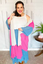 Load image into Gallery viewer, Feel Your Best Taupe &amp; Fuchsia Color Block Ruffle Hem Kimono
