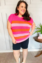 Load image into Gallery viewer, Feeling Bold Fuchsia &amp; Orange Stripe Short Sleeve Dolman Sweater
