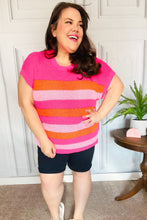 Load image into Gallery viewer, Feeling Bold Fuchsia &amp; Orange Stripe Short Sleeve Dolman Sweater
