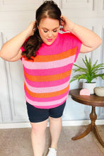 Load image into Gallery viewer, Feeling Bold Fuchsia &amp; Orange Stripe Short Sleeve Dolman Sweater
