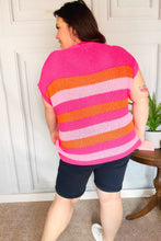 Load image into Gallery viewer, Feeling Bold Fuchsia &amp; Orange Stripe Short Sleeve Dolman Sweater
