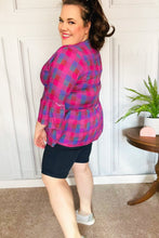 Load image into Gallery viewer, Back To Basics Fuchsia Plaid Notched Neck Babydoll Top
