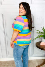 Load image into Gallery viewer, Can&#39;t Look Away Multicolor Stripe Bubble Sleeve Terry Top
