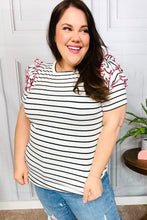 Load image into Gallery viewer, Get To It Ivory &amp; Pink Merrow Stitch Ruffle Sleeve Stripe Top
