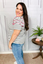 Load image into Gallery viewer, Get To It Ivory &amp; Pink Merrow Stitch Ruffle Sleeve Stripe Top
