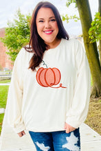 Load image into Gallery viewer, Halloween Lovely Ivory Embroidered Pumpkin Knit Sweater
