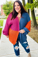 Load image into Gallery viewer, Dazzle In Magenta &amp; Navy Chunky Knit Color Block Cardigan
