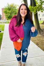 Load image into Gallery viewer, Dazzle In Magenta &amp; Navy Chunky Knit Color Block Cardigan
