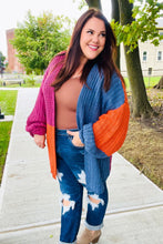 Load image into Gallery viewer, Dazzle In Magenta &amp; Navy Chunky Knit Color Block Cardigan
