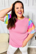 Load image into Gallery viewer, Stand Out Pink Rainbow Sequin Puff Sleeve Top
