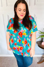 Load image into Gallery viewer, Take Me Away Teal Floral Drop Shoulder Babydoll Top
