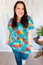 Load image into Gallery viewer, Take Me Away Teal Floral Drop Shoulder Babydoll Top
