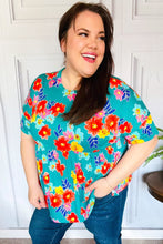 Load image into Gallery viewer, Take Me Away Teal Floral Drop Shoulder Babydoll Top
