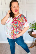 Load image into Gallery viewer, Always Fun Ivory &amp; Fuchsia Stripe and Crochet Print Top
