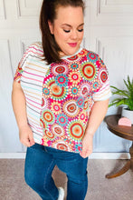 Load image into Gallery viewer, Always Fun Ivory &amp; Fuchsia Stripe and Crochet Print Top
