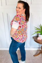 Load image into Gallery viewer, Always Fun Ivory &amp; Fuchsia Stripe and Crochet Print Top
