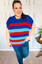 Load image into Gallery viewer, Forget Me Not Royal Blue Stripe Short Sleeve Dolman Sweater
