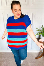 Load image into Gallery viewer, Forget Me Not Royal Blue Stripe Short Sleeve Dolman Sweater
