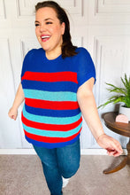 Load image into Gallery viewer, Forget Me Not Royal Blue Stripe Short Sleeve Dolman Sweater
