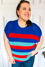 Load image into Gallery viewer, Forget Me Not Royal Blue Stripe Short Sleeve Dolman Sweater
