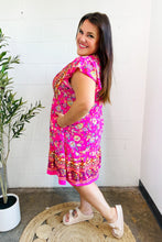 Load image into Gallery viewer, Find Romance Fuchsia Boho Floral Button V Neck Ruffle Dress
