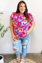 Load image into Gallery viewer, Summer Vibes Fuchsia Abstract Print Frill Notch Neck Puff Sleeve Top
