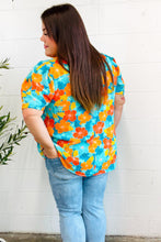 Load image into Gallery viewer, Vacay Ready Blue &amp; Orange Floral Frill Mock Neck Top
