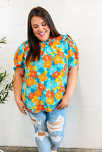 Load image into Gallery viewer, Vacay Ready Blue &amp; Orange Floral Frill Mock Neck Top
