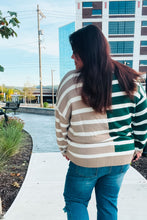 Load image into Gallery viewer, Hunter Green &amp; Taupe Striped Color Block Sweater
