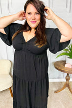 Load image into Gallery viewer, Talk Of The Town Black Elastic V Neck Tiered Maxi Dress
