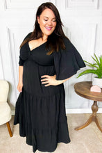 Load image into Gallery viewer, Talk Of The Town Black Elastic V Neck Tiered Maxi Dress
