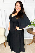 Load image into Gallery viewer, Talk Of The Town Black Elastic V Neck Tiered Maxi Dress
