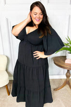 Load image into Gallery viewer, Talk Of The Town Black Elastic V Neck Tiered Maxi Dress
