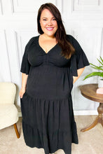 Load image into Gallery viewer, Talk Of The Town Black Elastic V Neck Tiered Maxi Dress
