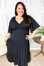 Load image into Gallery viewer, Talk Of The Town Black Elastic V Neck Tiered Maxi Dress
