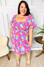 Load image into Gallery viewer, Vacay Vibes Fuchsia Floral Print Fit &amp; Flare Smocked Dress
