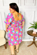 Load image into Gallery viewer, Vacay Vibes Fuchsia Floral Print Fit &amp; Flare Smocked Dress
