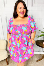 Load image into Gallery viewer, Vacay Vibes Fuchsia Floral Print Fit &amp; Flare Smocked Dress
